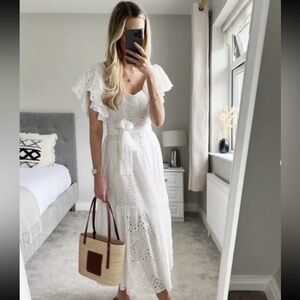 Zara White Eyelet Cotton Maxi Dress
